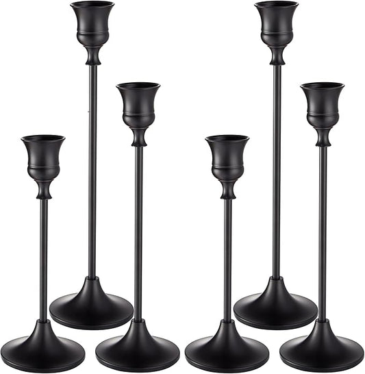 Black Candlestick Holders, Taper Candle Holders, Set of 6 Matte Black Candle Holder Set, Vintage Table Centerpiece for Wedding Christmas Holiday