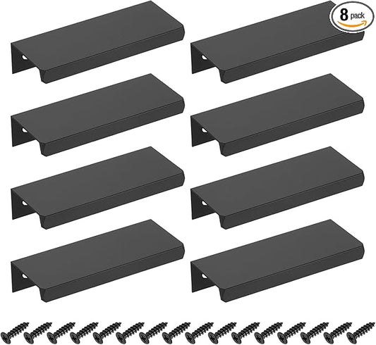 uxcell Cabinet Finger Edge Pull, 8pcs 80mm / 3.15" Aluminum Alloy Back Mount Hidden Cabinet Pulls Concealed Handle for Home Kitchen Drawer Cabinet, Black