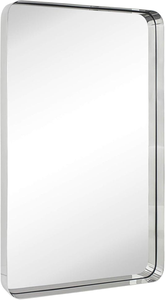 TEHOME 24x36 inch Chrome Metal Framed Bathroom Mirror for Wall in Stainless Steel Chrome Rounded Rectangular Bathroom Vanity Mirrors Wall Mounted…