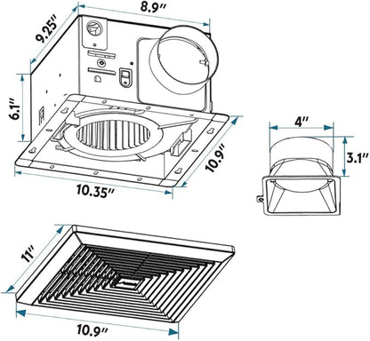 BV Bathroom Exhaust Fan 90CFM - Bathroom Fan 0.9 Sones, 4" Duct Collar,Rooms Up to 80-90 Sq. Ft. |Energy-Saving Ventilation Fan - No Attic Access & Ultra-Quiet | Energy Star, HVI 2100, UL Certified