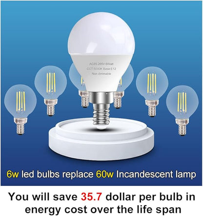 GOSCHE 12 Pack Bright Ceiling Fan Light Bulbs, 60 Watt Equivalent, 5000K, E12 Led Bulb, A15 Shape Candelabra Base Chandelier Light Bulb, 120V Small Bulb, Non-Dimmable, Daylight, 12 Pack