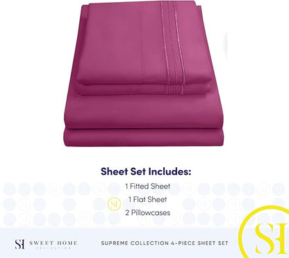 Full Size Sheet Sets - Breathable Luxury Sheets with Full Elastic & Secure Corner Straps Built In - 1800 Supreme Collection Extra Soft Deep Pocket Bedding Set, Sheet Set, Full, Berry