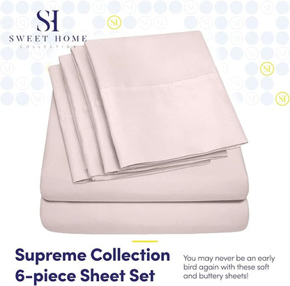 Cal King Size Bed Sheets - 6 Piece 1500 Supreme Collection Fine Brushed Microfiber Deep Pocket California King Sheet Set Bedding - 2 Extra Pillow Cases, Great Value, California King, Pale Pink