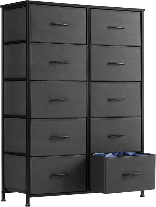 DUMOS Dresser for Bedroom, 10 Storage Drawers, Wide Fabric Closet Chests Organizer Tower Furniture with Wooden Top Metal Frame for Clothes, Guest Room, Living Room, Hallway, Entryway