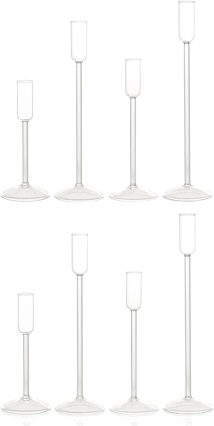 Candle Holder, Glass Taper Candle Tall Candlestick Holder, 4 Different Heights, for Table Centerpiece, Wedding, Party, Clear, 8pcs