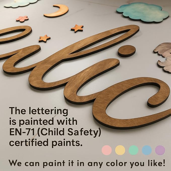 Custom Nursery Name Sign with Themed Decor Kit | Personalized Wooden Wall Art for Baby, Kids Room | Space, Jungle, Circus, Under the Sea, Woodland, Rainbow (60", Rainbow/Nature)