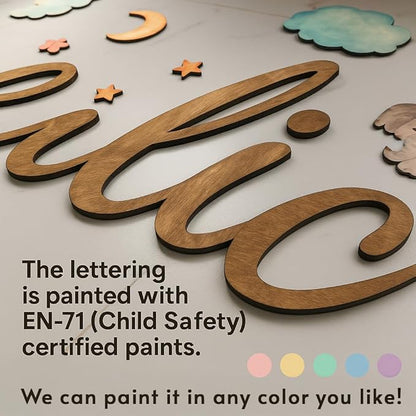 Custom Nursery Name Sign with Themed Decor Kit | Personalized Wooden Wall Art for Baby, Kids Room | Space, Jungle, Circus, Under the Sea, Woodland, Rainbow (40", Under the Sea)