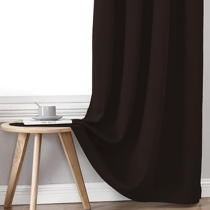 ChrisDowa 100% Blackout Curtains for Bedroom with Black Liner, 2 Thick Layers Total Blackout Thermal Insulated Grommet Window Curtains 2 Panels Set (Brown, 42 x 63 Inch)