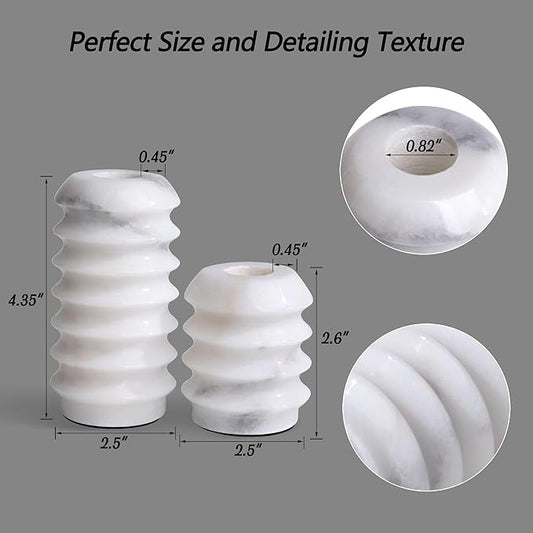 HofferRuffer Marble Candlestick Holders, Set of 2 Natural Stone Candle Holder Decorative Candle Stands for Wedding, Dinning, Party, Table Centerpieces, Fits 3/4'' Thick Candles (MarbleWhite)