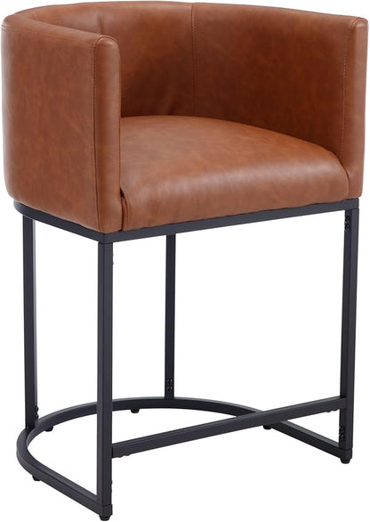 Modern Counter Height PU Leather Upholstered Bar Stool, 24" Kitchen Counter Island Stools Bar Chairs with Black Metal Frame, Brown