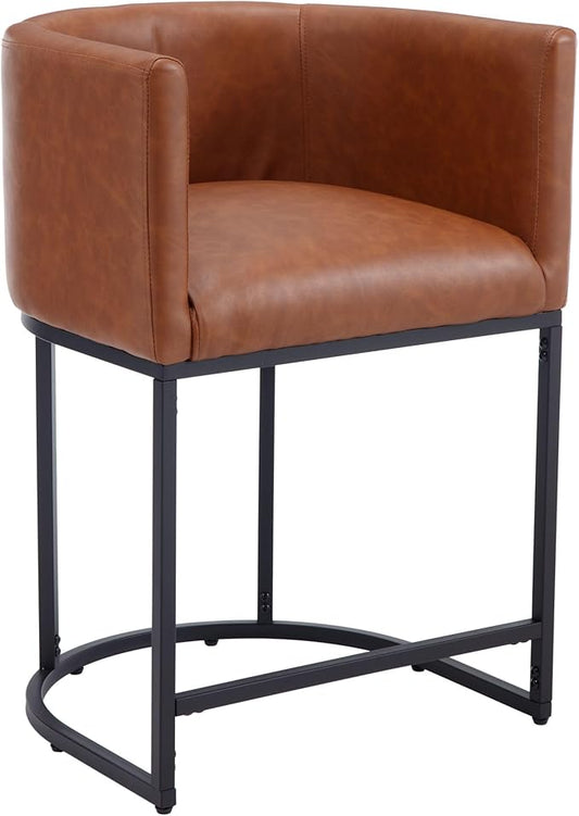 Modern Counter Height PU Leather Upholstered Bar Stool, 24" Kitchen Counter Island Stools Bar Chairs with Black Metal Frame, Brown