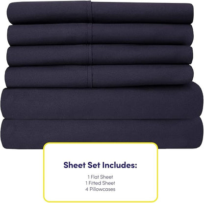 Sweet Home Collection 6 Piece 1500 Supreme Collection Brushed Microfiber Deep Pocket Sheet Set-2 Extra Pillow Cases, Great Value, Rv Short Queen, Navy