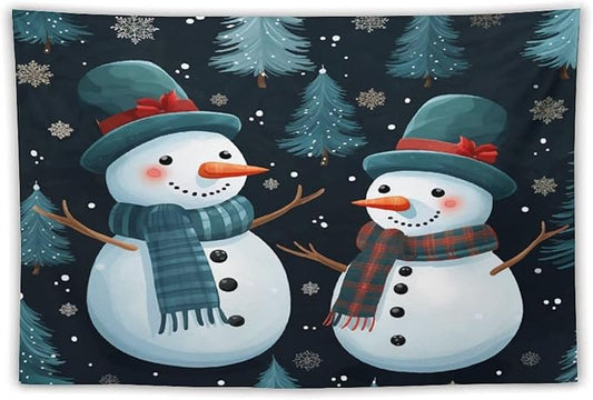 Tapestry Snowman Couple Vintage Aesthetic Tapestry Wall Hanging Christmas Winter Snowman Tapastry's Wall Hanging for Bedroom Aesthetic Home Decor Landscape 40"x60" Christmas Family Party