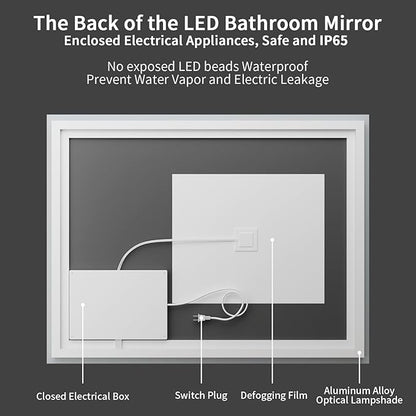 Koonmi 30x55 LED Bathroom Mirror, Backlit + Front Lit, LED Bathroom Mirror with Lights for Wall, 3 Colors, Anti-Fog, Dimmable Brightness, Tempered Glass
