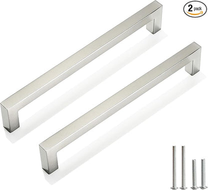 Cabinet Pulls Brushed Nickel Cabinet Handles Square Drawer Pulls, 2 Pack 7-1/2 Inch Stainless Steel Kitchen Door Cupboard Cabinet Handles, Cabinet Hardware Drawer Handles, 192mm Hole Centers
