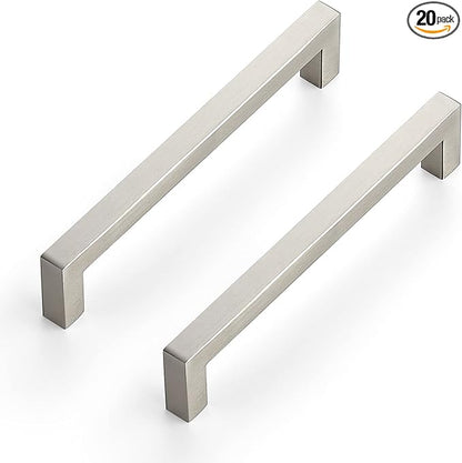 Ravinte 20 Pack 6-1/4 Inch Kitchen Square Cabinet Handles Satin Nickel Pulls Brushed Nickel Kitchen Cabinet Hardware Handles for Cupboard Drawer Pulls