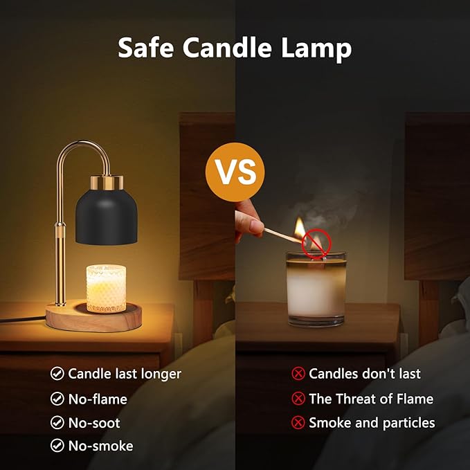 Candle Warmer Lamp with Timer and Dimmer, Height and Brightness Adjustable, Black Electric Wax Warmer for Women Mom, Best Birthday and House Warming Gift New Home Decor