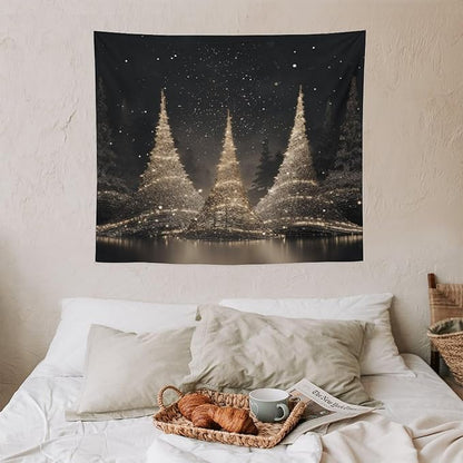 MaSiledy Tapestry Silver Lighted Christmas Trees Tapestries for Bedroom Christmas Holiday Tapastry's Wall Hanging Wall Hanging Decor Home Decoration for Bedroom Living Room Dorm Landscape 50"x60"
