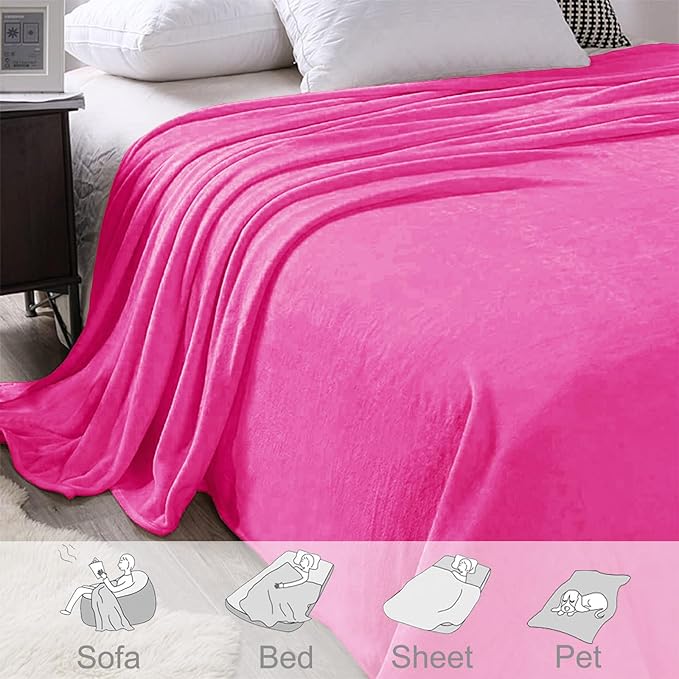 Exclusivo Mezcla Fleece Blanket Twin Size for Bed, Super Soft and Warm, All Season Use, Cozy, Plush, Lightweight, 90x66 Inches, Hot Pink