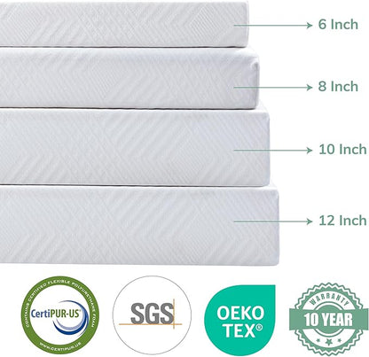 EGO 8 Inch Full Memory Foam Mattress - Green Tea & Cooling Gel, Medium Firm, CertiPUR-US Certified, Double Mattress, 54"x75", White