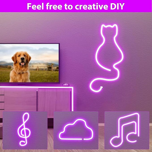 Lamomo LED Neon Lights Halloween, 16.4ft Purple LED Strip Light, 12V 0.39In/Cut Silicone Waterproof DIY Neon Rope Light for Bedroom Indoor Outdoor Decoration（Power Adapter not Included）