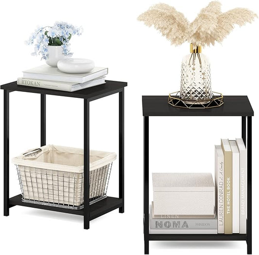 Furinno Simplistic Metal Frame End Table, 2-Pack, Espresso