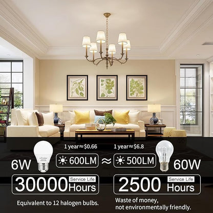 comzler LED Refrigerator Light Bulb, E26 LED Bulbs 60 Watt Equivalent, A15 Appliance Small Bulbs E26 Base with 4000K Natural White, Ceiling Fan Bulb, 600LM Indoor Outdoor Light, Non-Dimmable, 6 Pack