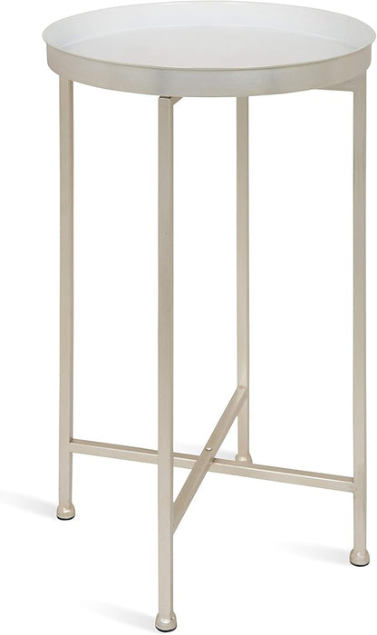 Kate and Laurel Celia Round Metal Foldable Tray Accent Table, White with Silver Base
