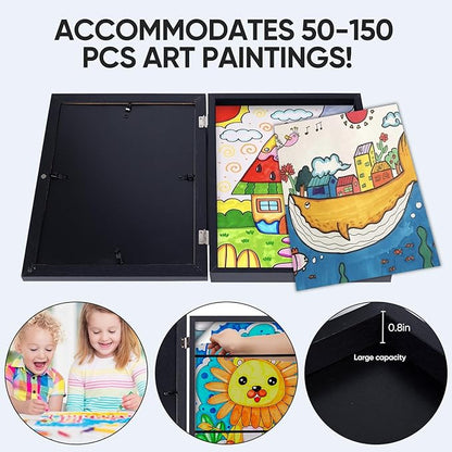 2-Pack Changeable Kids Art Frames - Front Opening, Holds 150, 10x12.5,Child Artwork Frame With Storage For Display Children's art work (Black)