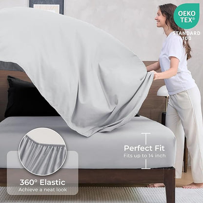 HEVUMYI King Comforter Set - 7-Piece All Season Bed in a Bag King, Ultra Soft Bedding Set with Comforter, Flat Sheet, Fitted Sheet, Pillowcases, Pillow Shams, Black & Light Grey