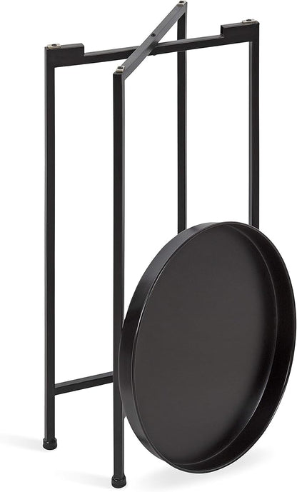 Kate and Laurel Celia Round Metal Foldable Accent Table with Tray Top, Black