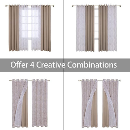 BONZER Mix and Match Curtains - 2 Pieces Branch Print Sheer Curtains and 2 Pieces Blackout Curtains for Bedroom Living Room Grommet Window Drapes, 54x108 Inch/Panel, Taupe, Set of 4 Panels