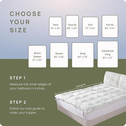 Cooling Mattress Topper - Short Queen Size | Plush Pad Mattress Topper for Back Pain Relief, 8-21" Deep Pocket | Viscose Made from Bamboo Pillow Top | Camper Bed Essentials | 60 x 75 Inch