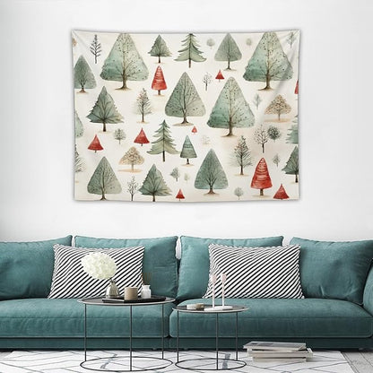 Tapestry Vintage Christmas Tree Watercolor Tapestry for Bedroom Aesthetic Happy Winter Holiday Wall Tapestry Wall Tapestry for Dorm Living Room Landscape 30"x40" Christmas Family Party