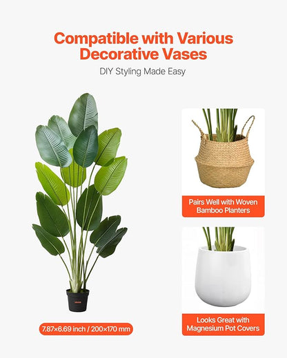 VEVOR Artificial Bird of Paradise 6 ft Tall, Fake Tropical Plants with with 13 Trunks & White Pot, Faux Floor Silk Tree, Large Trees for Home Office Living Room Decor House Warming, Indoor Outdoor