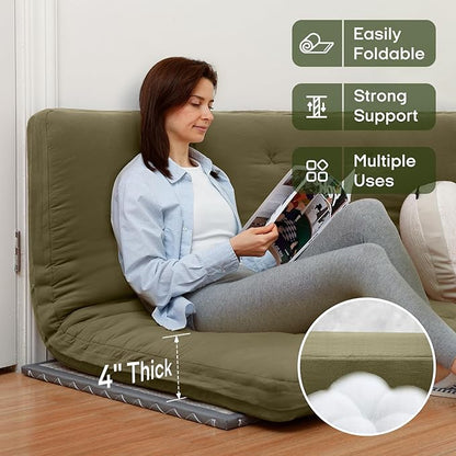 ZonLi Japanese Floor Futon Mattress Queen Size 80"x 60", 100% Cotton Cover 4'' Thicken Tatami Mattress, Foldable Sleeping Pad, Portable Dormitory Tatami Mat, Roll Up Floor Lounger Bed for Adult