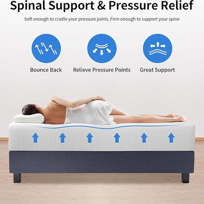 PayLessHere 12 Inch Twin XL Green Tea Memory Foam Mattress Cooling Gel Infused Mattress,Medium Firm Mattresses Fiberglass Free/CertiPUR-US Certified/Bed-in-a-Box/Pressure Relieving Twin XL Size,White