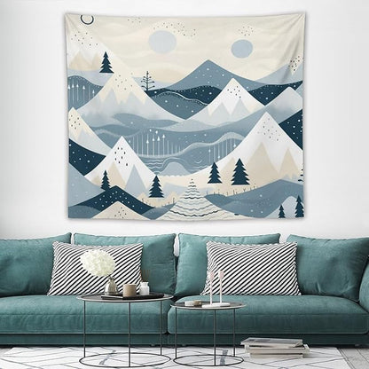 MaSiledy Snow Mountain Scandinavian Winter Tapestry As Wall Art Xmas Merry Christmas Tapestries for Bedroom Aesthetic Landscape Tapestry Wall Art Decor for Bedroom Living Room Dorm 50"x60"