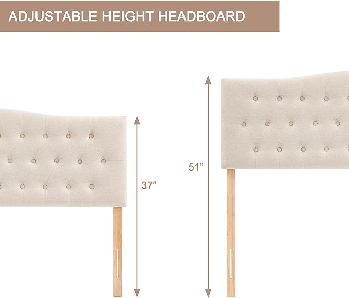 Tufted Upholstered Headboard California King, Sturdy and Durable Solid Wood Bed headboard, Fabric Headboard Adjustable Height from 37” to 51”, Button Diamond Design Head Board, Beige