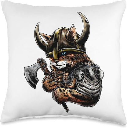 Viking Cat Scandinavian Norse Mythology Throw Pillow