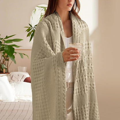 PHF 100% Cotton Waffle Weave Throw Blanket, Soft Lightweight Breathable Cozy Throws for Couch Bed Sofa, Luxury Aesthetic Woven Blanket for Home Decor & Office, 50"x60", Khaki