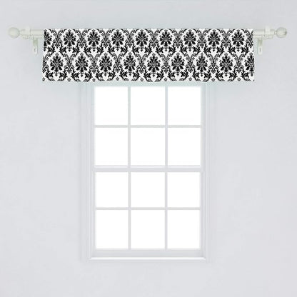 Lunarable Damask Window Valance, Vintage Style Pattern Classical Victorian Interior Design Elements Floral Print, Curtain Valance for Kitchen Bedroom Decor with Rod Pocket, 54" X 12", Black White