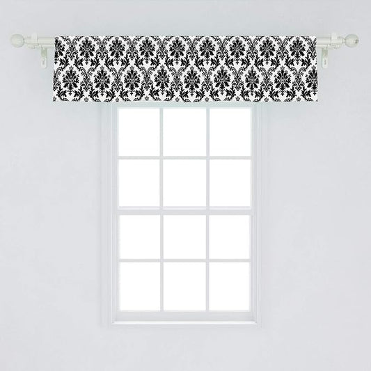 Lunarable Damask Window Valance, Vintage Style Pattern Classical Victorian Interior Design Elements Floral Print, Curtain Valance for Kitchen Bedroom Decor with Rod Pocket, 54" X 12", Black White