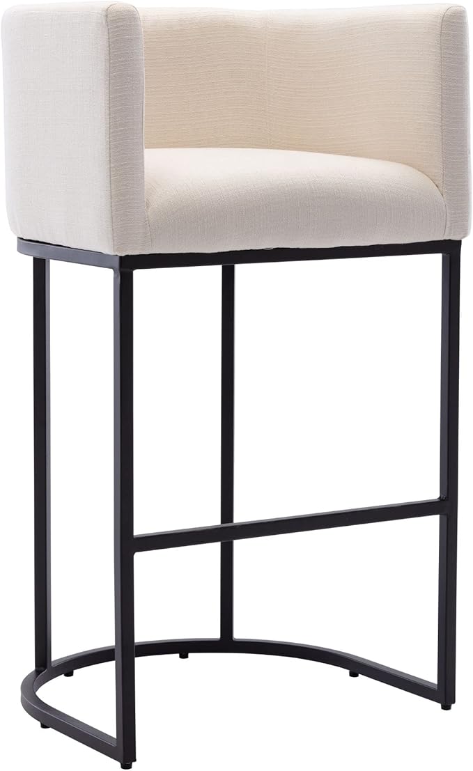 Modern Counter Height Linen Upholstered Bar Stool, 32" Kitchen Counter Island Stool Bar Chairs with Black Metal Frame for Kitchen Island, Cream