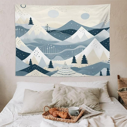MaSiledy Snow Mountain Scandinavian Winter Wall Tapestries Hello Winter Holiday Tapestries for Bedroom Aesthetic Landscape Tapestry Wall Hanging for Bedroom Living Room Dorm 60"x80"