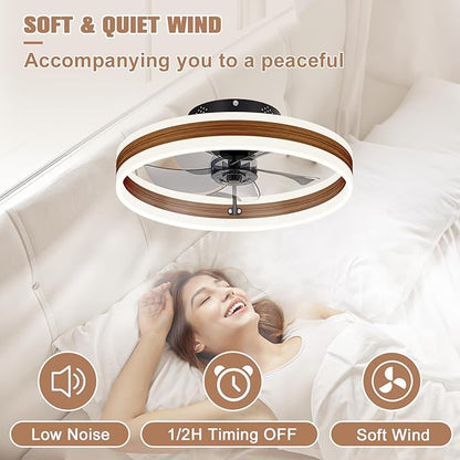 VOLISUN Fandelier Ceiling Fans with Lights and Remote, 15.7in Farmhouse Ceiling Fan Flush Mount, 3000K-6500K Dimmable Bladeless Ceiling Fan with Light, Modern Ceiling Fans with Lights for Bedroom