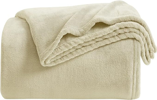 KMUSET Super Soft Throw Blanket Premium Silky Flannel Fleece Twin Size Beige Microfiber Lightweight Blanket All Season Use