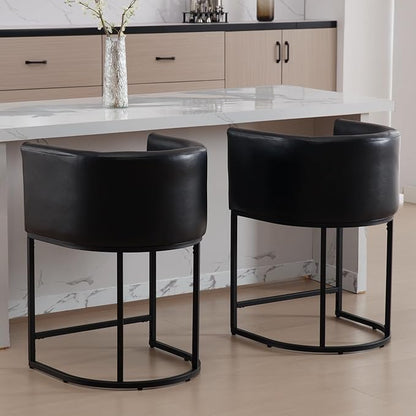 Modern Counter Height PU Leather Upholstered Bar Stools Set of 3, 24" Kitchen Counter Island Stools Bar Chairs with Black Metal Frame, Black