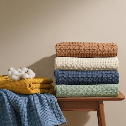 PHF 100% Cotton Waffle Blanket Oversized King 120"x120", Lightweight Breathable Extra Large 10'x10' Blankets for Bed, Giant Big Luxury Aesthetic Woven Bedding for Home Decor, Oatmeal