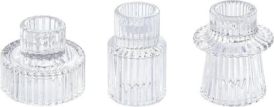 Vixdonos Glass Candlestick Holders Tealight Candle Holders for Table Centerpieces, Wedding Decor and Dinner Party (3 Pcs, Clear)